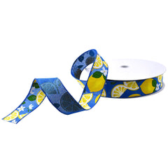 Lemons and Lillies Faux Linen Wired Ribbon, 1-1/2-inch, 50-yard