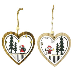 Santa and Snowmen Wooden Heart Cut-Out Christmas Ornaments, 3-1/2-Inch, 2-Piece