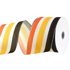 Retro Autumn Stripes Faux Linen Wired Ribbon, 2-1/2-inch, 10-yard