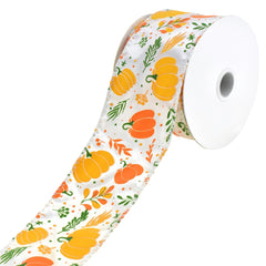 Autumn Pumpkin Patch Satin Ribbon, 2-1/2-Inch, 10-Yard - White