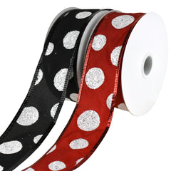 Glittered Jumbo Polka Dots Satin Wired Ribbon, 1-1/2-Inch, 10-Yard