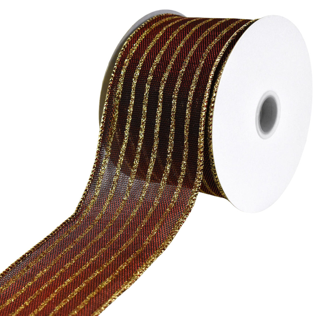 Metallic Chainlink Stripes Wired Ribbon, 2-1/2-inch, 10-yard