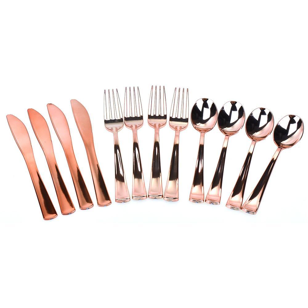 Plated Disposable Utensils Multipack, Rose Gold, 7-3/4-Inch, 12-Piece