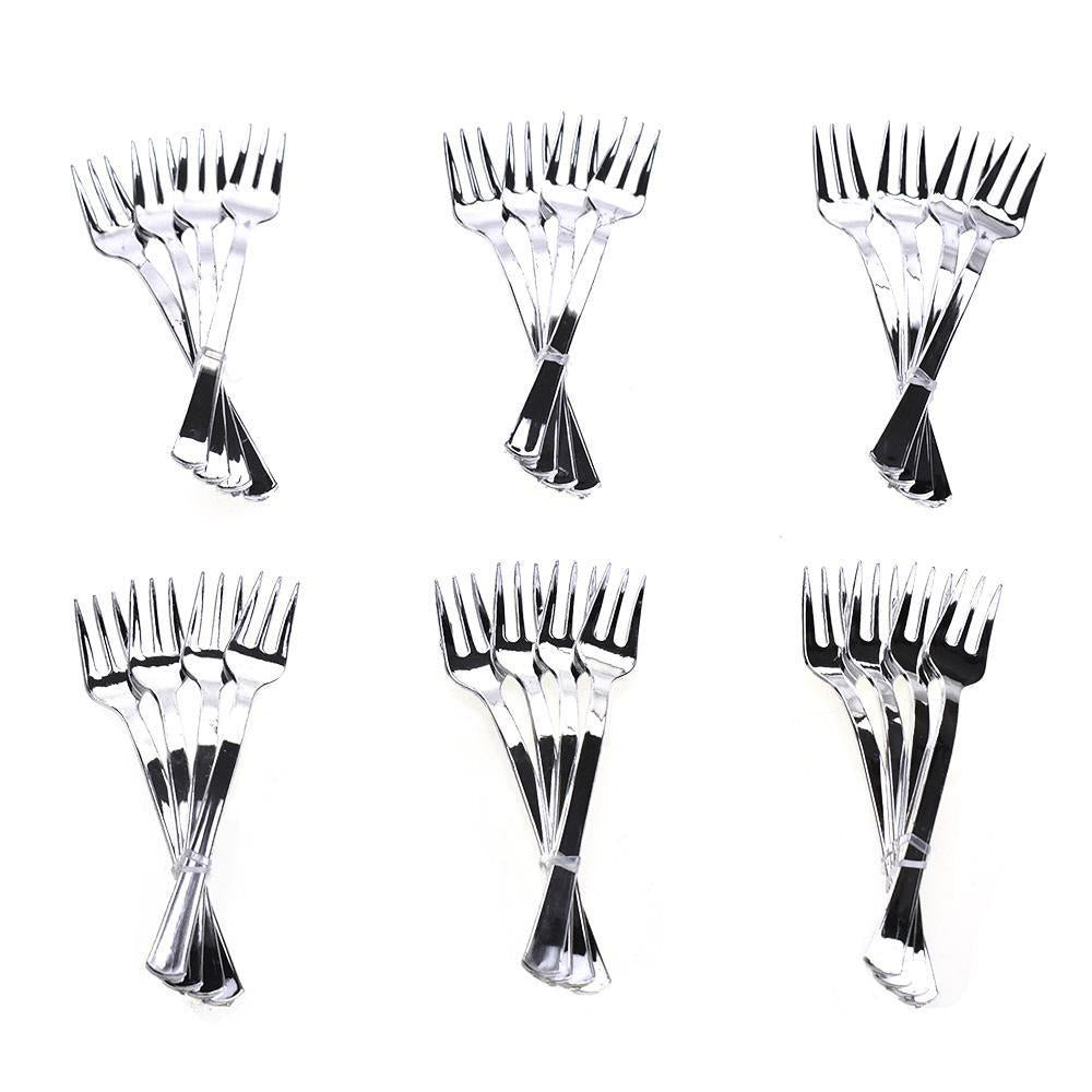 Disposable Party Cocktail Forks, Silver, 4-Inch, 24-Count