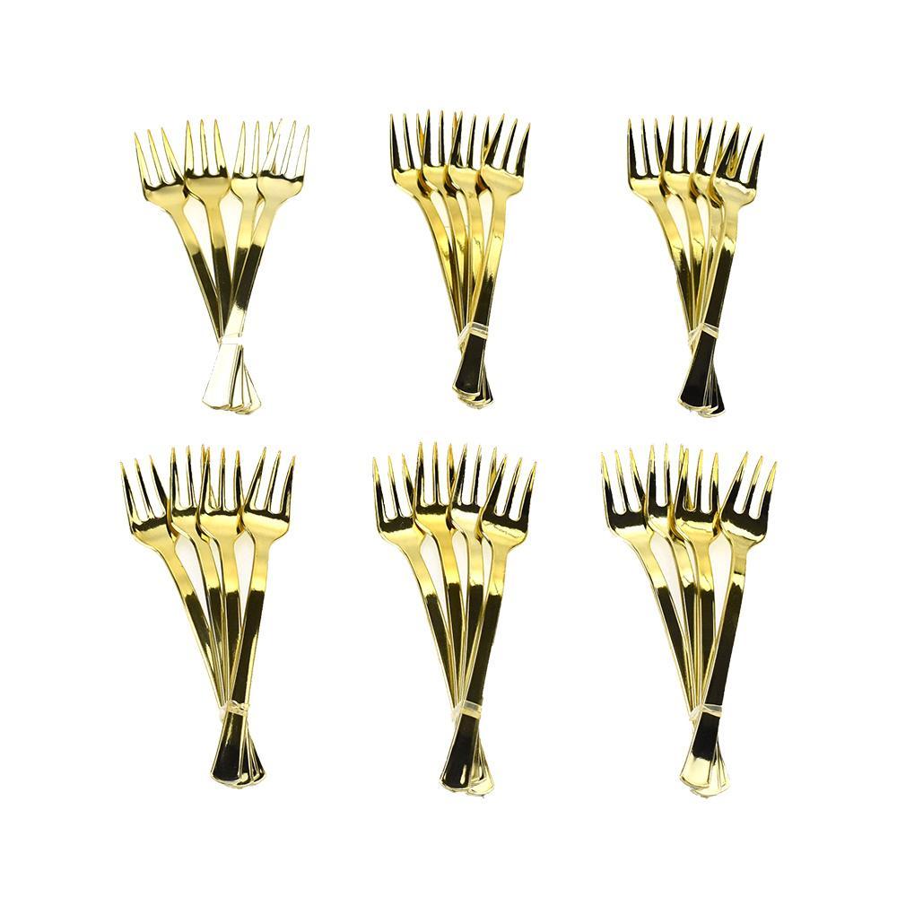 Disposable Party Cocktail Forks, Gold, 4-Inch, 24-Count