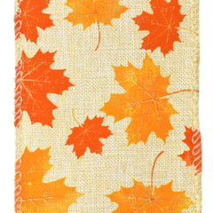 Maple Leaves Canvas Wired Ribbon, 2-1/2-Inch, 10-Yard - Toffee