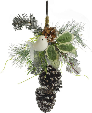 Artificial Berries, Pine Cone, and Bird Door Hanger, 16-inch