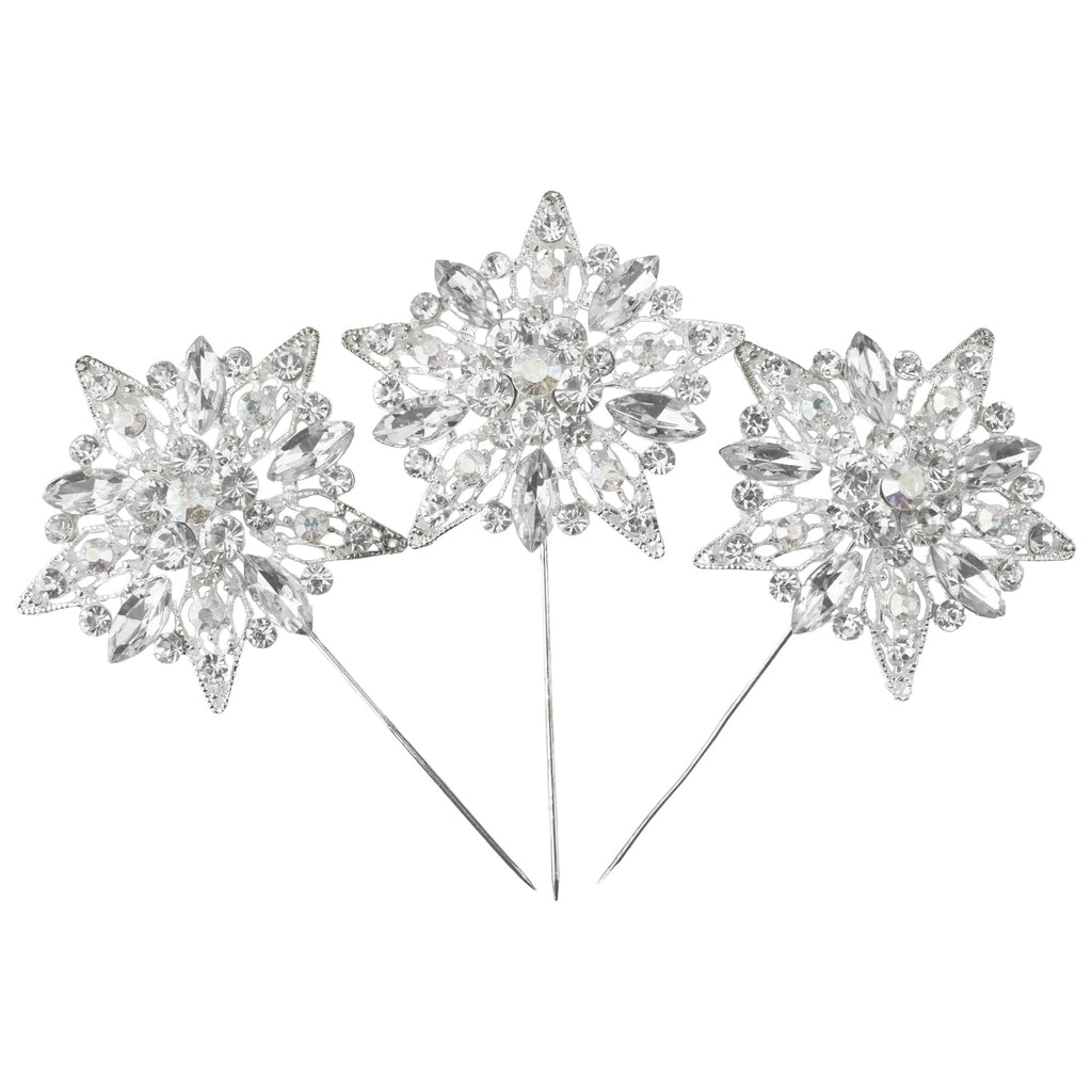Rhinestone Star Floral Pins, 4-Inch, 3-Count - Silver