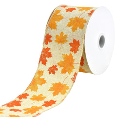 Maple Leaves Canvas Wired Ribbon, 2-1/2-Inch, 10-Yard - Toffee