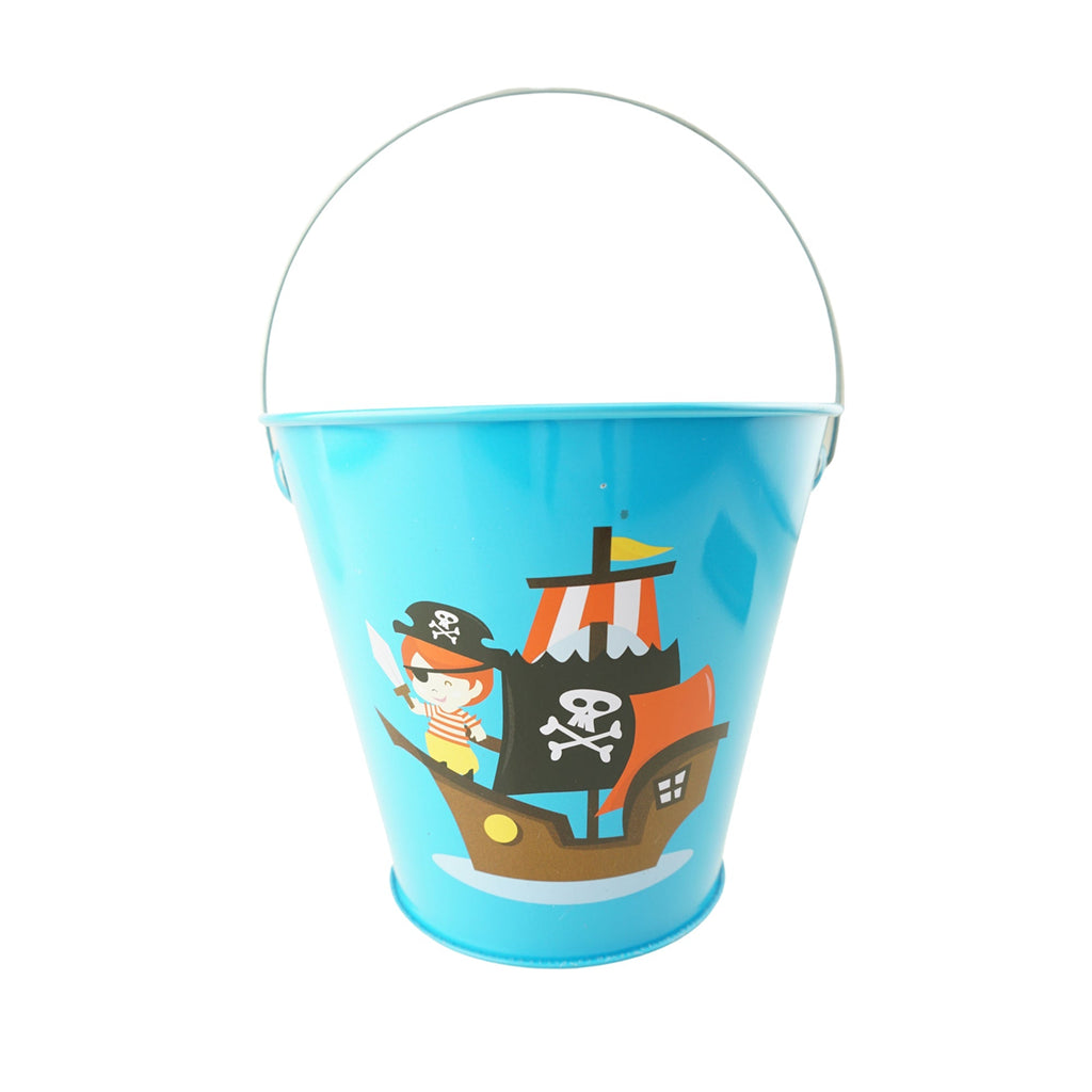 Metal Bucket Pail Pirate Ship Party Favor, 5-Inch - Blue