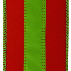 Christmas Velvet Stripe Wired Ribbon, 2-1/2-Inch, 10-Yard - Red/Lime Green