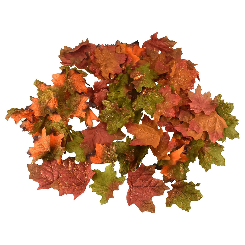 Glittered Artificial Autumn Maple Leaves, Assorted Colors, 4-3/4-Inch, 90-Piece