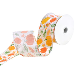 Autumn Pumpkin Patch Satin Ribbon, 2-1/2-Inch, 10-Yard - White