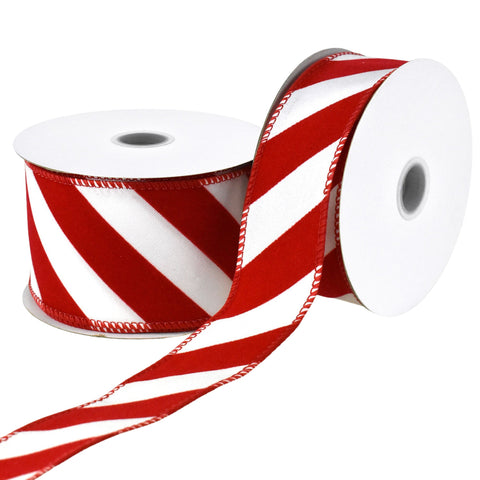 Christmas Candy Cane Velvet Outdoor Wired Ribbon, 10-yard