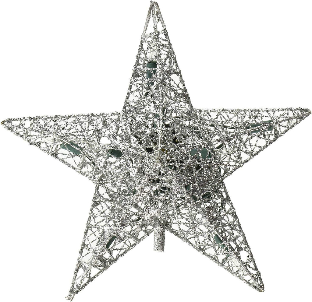 Star Wire Wrapped Christmas Tree Topper Light, Silver, 9-Inch