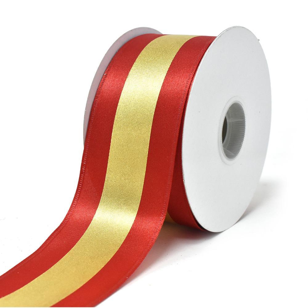 Stripe Satin Wired Edge Christmas Ribbon, Red/Gold, 2-1/2-Inch, 20-Yard