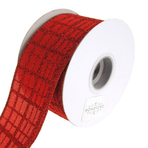 Checkered Glitter Linen Wired Christmas Holiday Ribbon, Red, 2-1/2-Inch, 10 Yards