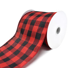 Buffalo Plaid Twill Wired Edge Christmas Ribbon, 10-yard, Black/Red