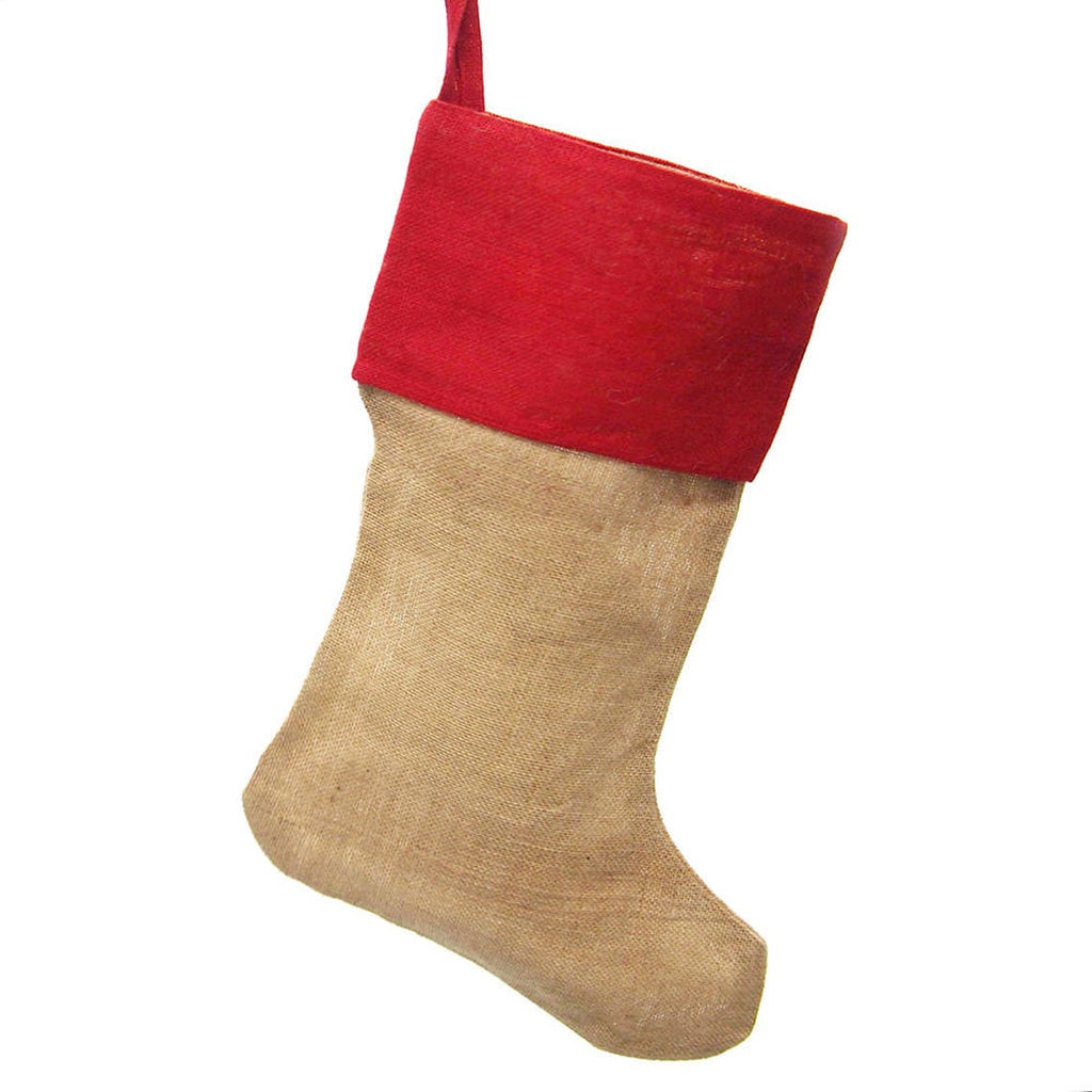 Burlap Natural Christmas Stock with Red Cuff, 24-Inch