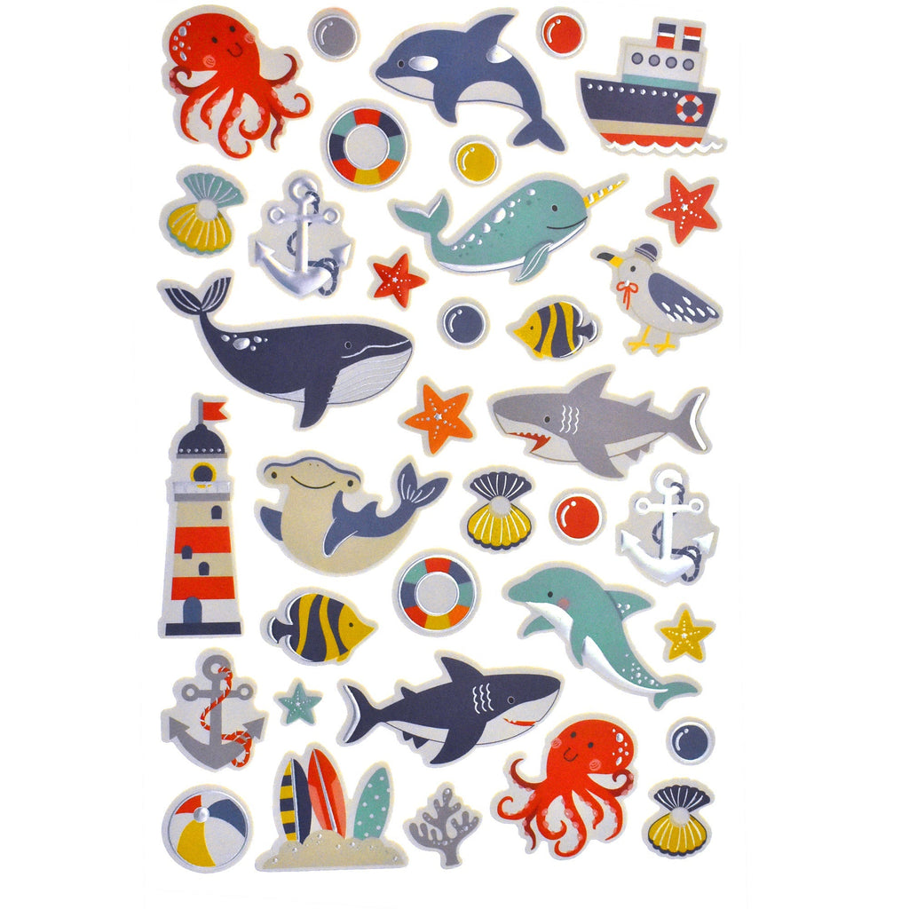 Ocean Animals 3D Foam Sticker Sheet, 1-Inch, 36-Piece
