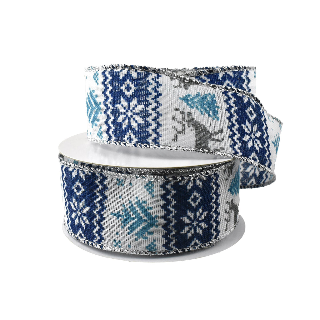 Winter Blue Christmas Sweater Wired Ribbon, 1-1/2-Inch, 10-Yard