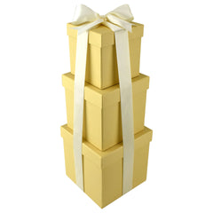 Nested Square Gift Boxes, Natural Kraft Brown, 5-inch, 6-inch, 7-inch, 3-piece, 1.5-inch Satin Ribbon