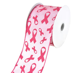 Breast Cancer Ribbon Symbols Wired Ribbon, 10-yard