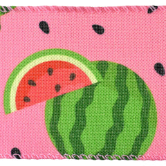Watermelon and Seeds Faux Linen Wired Ribbon, 2-1/2-Inch, 10-Yard