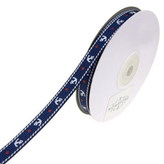 Nautical Anchor and Star Grosgrain Ribbon, 3/8-Inch, 25-Yard