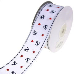 Nautical Anchor and Star Grosgrain Ribbon, 1-1/2-Inch, 25-Yard