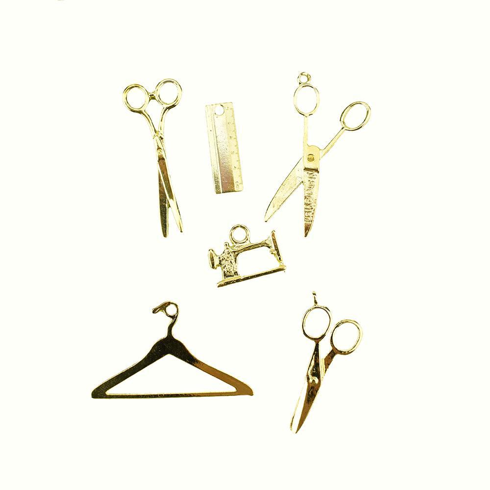 Scissor, and Sewing Charms, Gold, Assorted Sizes, 6-Piece