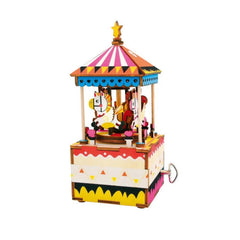 Merry-Go-Round DIY 3D Wooden Music Box Puzzle, 6-3/4-Inch