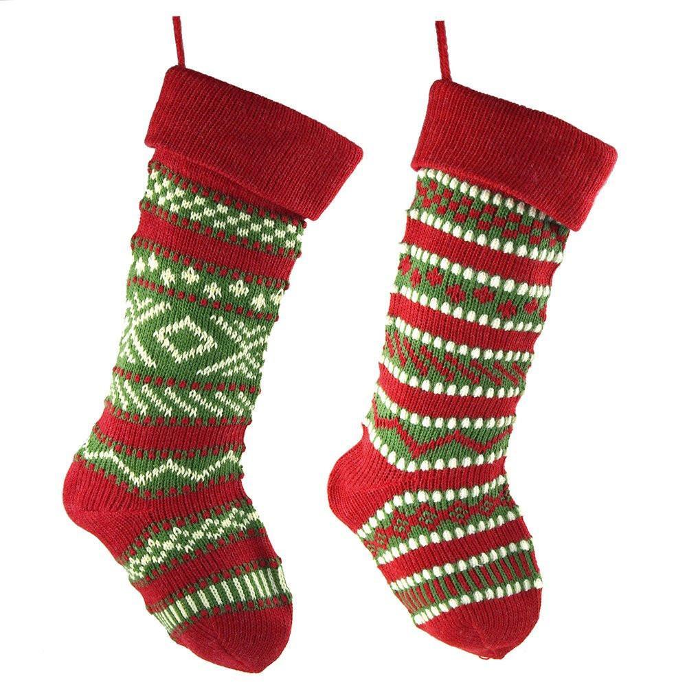 Knitted Yarn Ugly Sweater Christmas Stockings, Red, 20-Inch, 2-Piece
