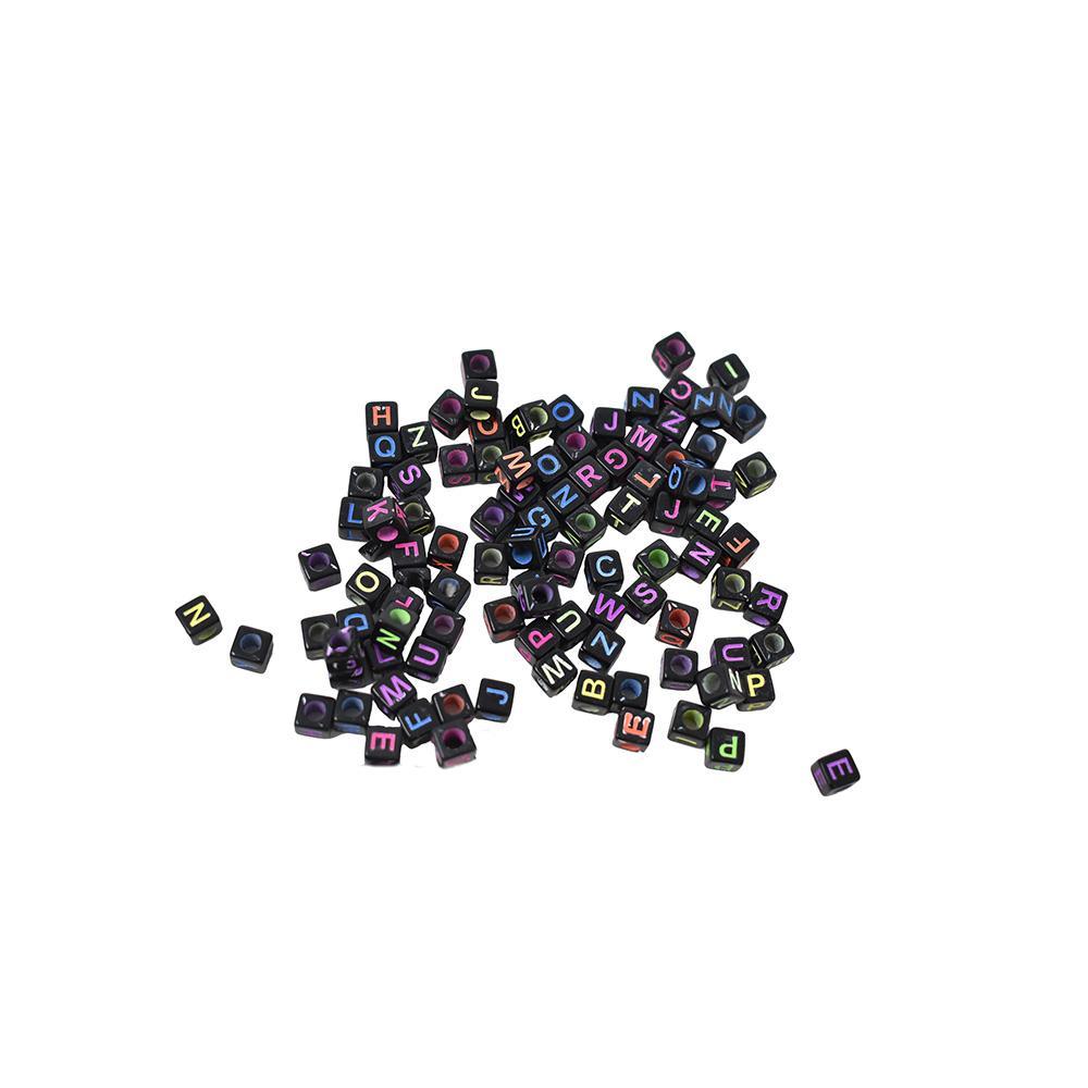 Neon Alphabet Cube Beads, Black, 1/4-Inch, 120-Piece