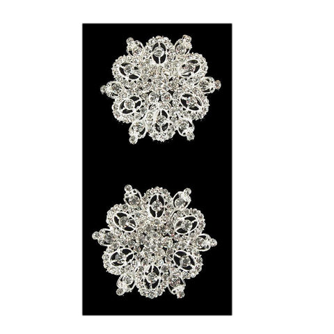 Antique Floral Rhinestone Crystal Brooches, Silver, 2-1/2-Inch, 2-Piece