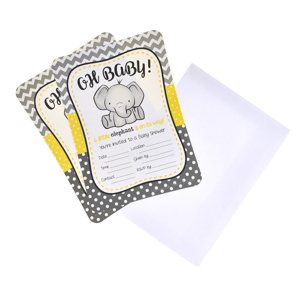Baby Elephant Baby Shower Invitation Set, 7-Inch, 12-Piece