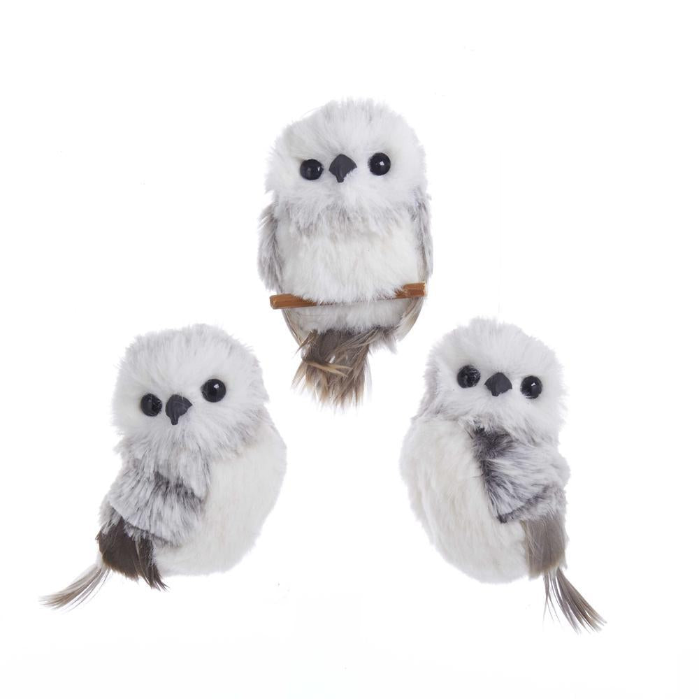 Furry Perched Owl Christmas Ornament, 3-Inch, 3-Piece