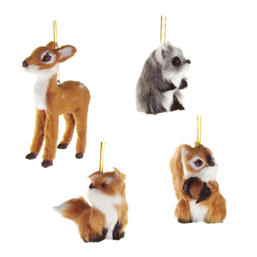 Plush Animal Christmas Ornaments, Natural, 4-Inch, 4-Piece
