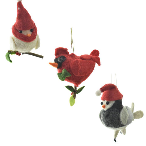 Handmade Needle Felted Bird Christmas Ornaments, Assorted Sizes, 3-Piece