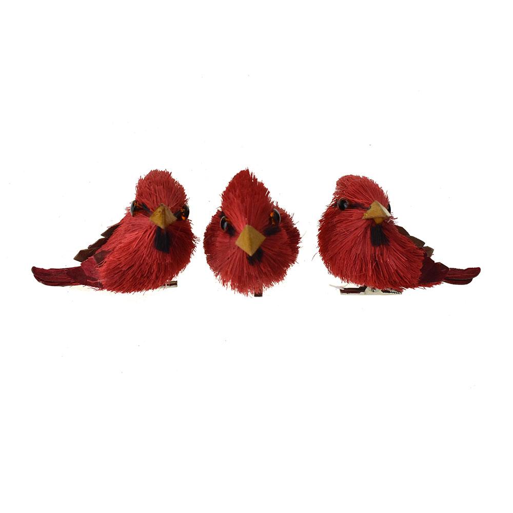 Red Sisal Bird with Clip, 2-1/4-Inch, 3-Piece