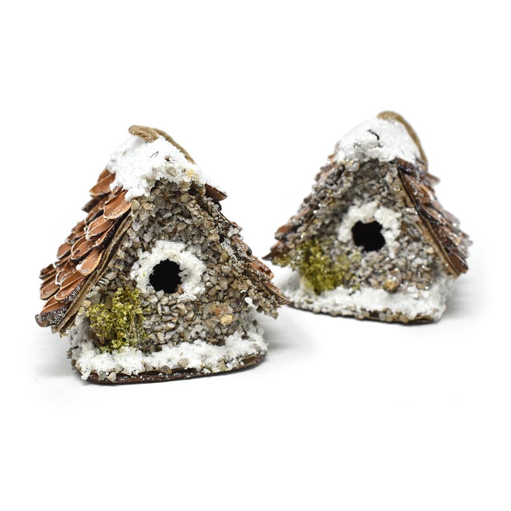 Decorative Snowy Birdhouse Ornament, 2-Piece