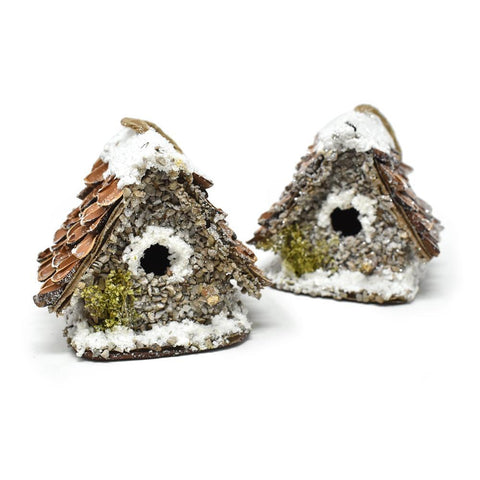 Decorative Snowy Birdhouse Ornament, 2-Piece