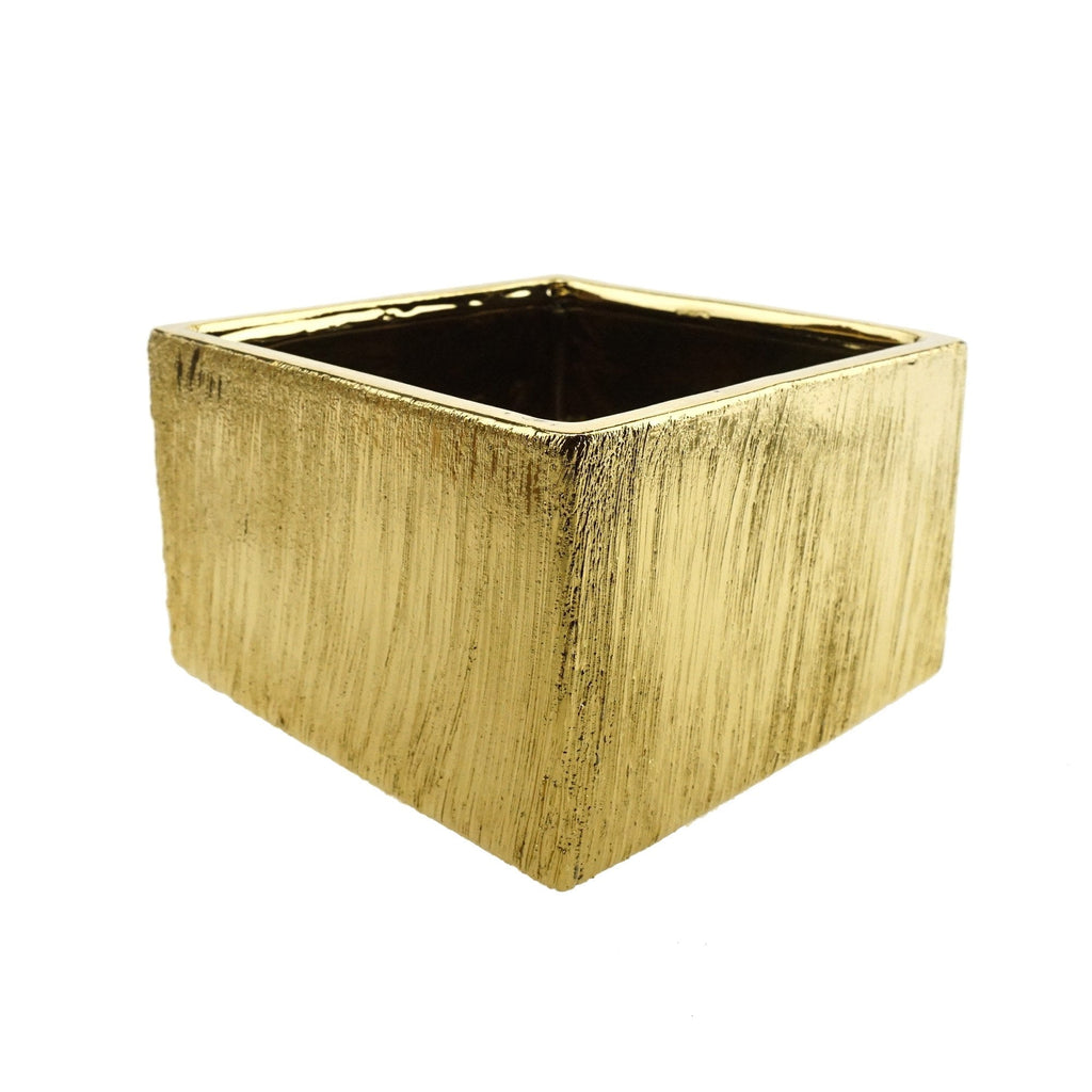 Scratched Wide Square Ceramic Pot, Gold, 6-Inch