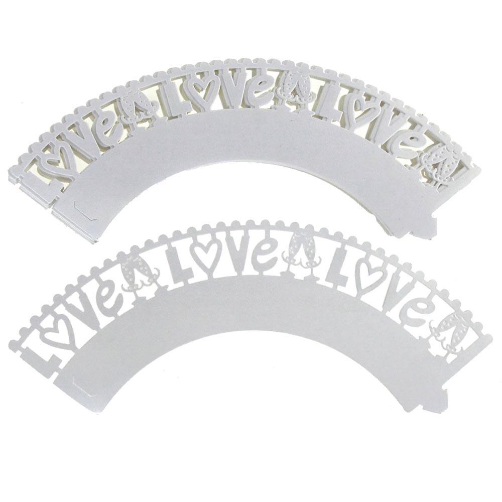 Love Paper Cupcake Wrap, 2-Inch, 12-Piece. White