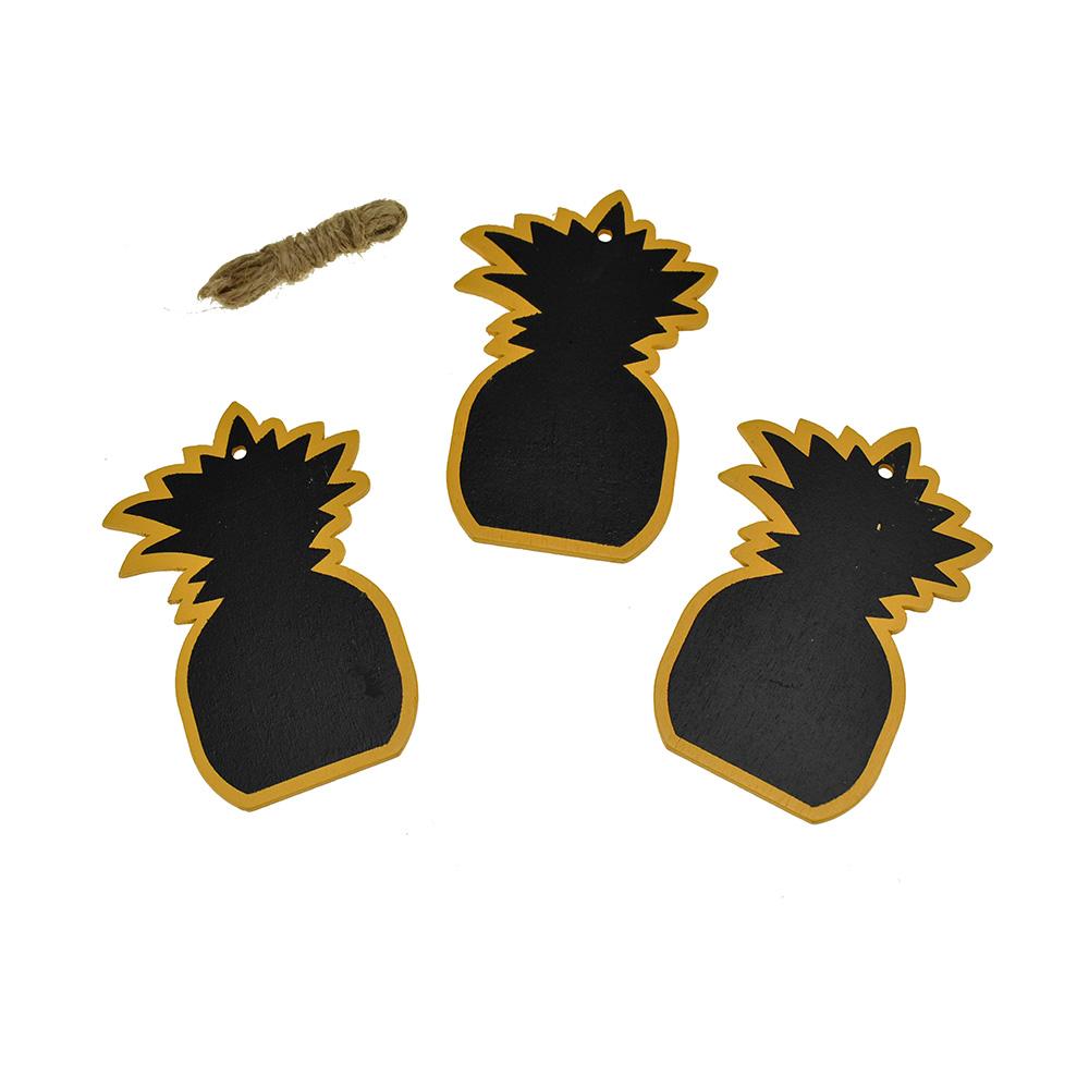 Chalkboard Pineapple Wood Tags With Jute Cord, 3-1/2-Inch, 3-Count