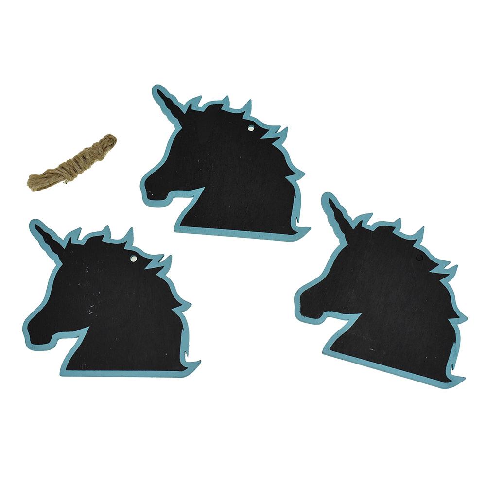 Chalkboard Unicorn Wood Tags With Jute Cord, 3-1/8-Inch, 3-Count