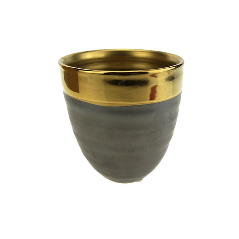 Dark Matte Ceramic Pot with Gold Rim, Gray, 4-1/4-Inch