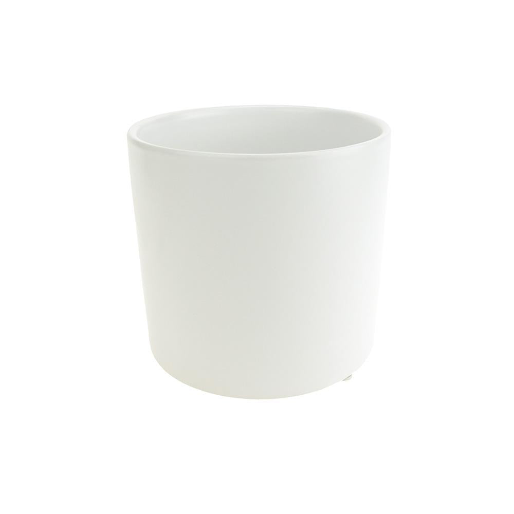 Matte Cylindrical Ceramic Pot, White, 6-1/2-Inch