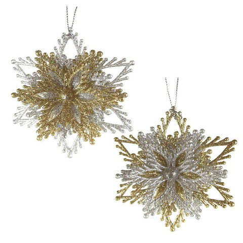 Acrylic Glitter Starburst Christmas Ornaments, Gold/Silver, 3-1/2-Inch, 2-Piece