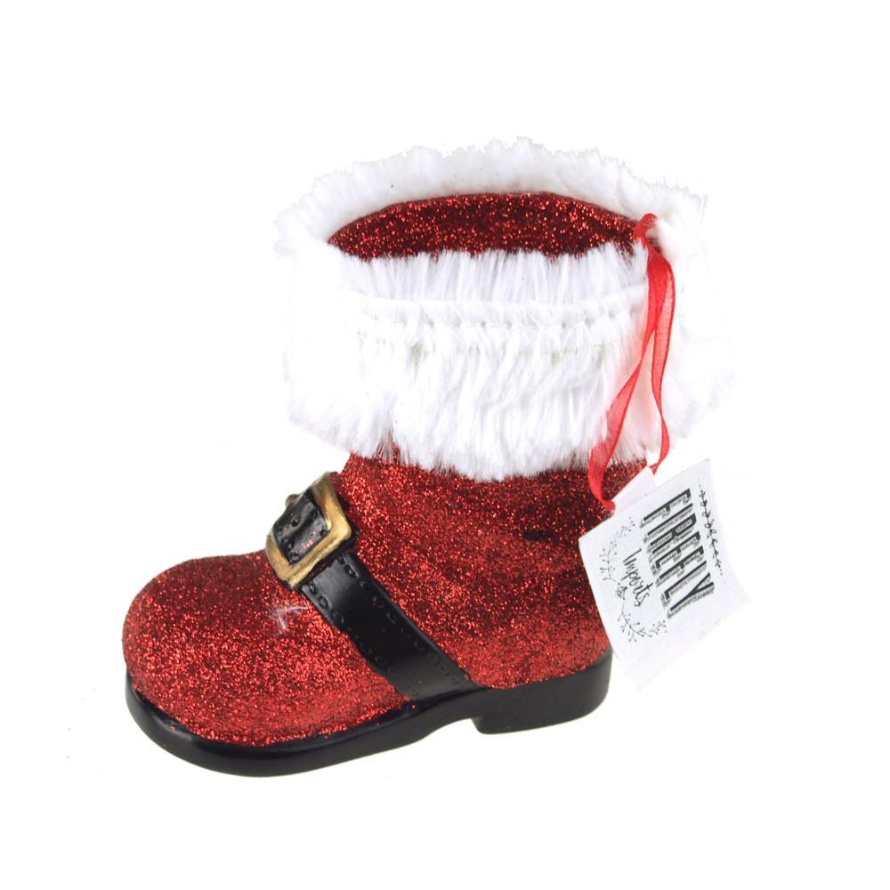Glittered Santa Boot Christmas Tree Ornament, 3-1/2-Inch, Red